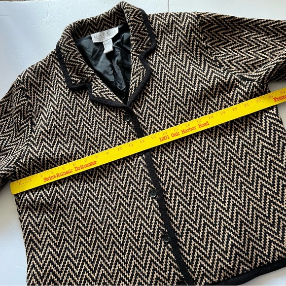 Wool Blend Knit Sweater Cardigan Women’s 1X Brown Black Chevron Lined - Picture 9 of 16